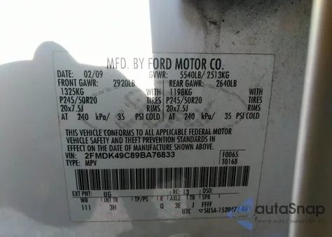 2009 Ford Edge Limited z USA, uszkodzony, nr VIN 2FMDK49C89BA76833